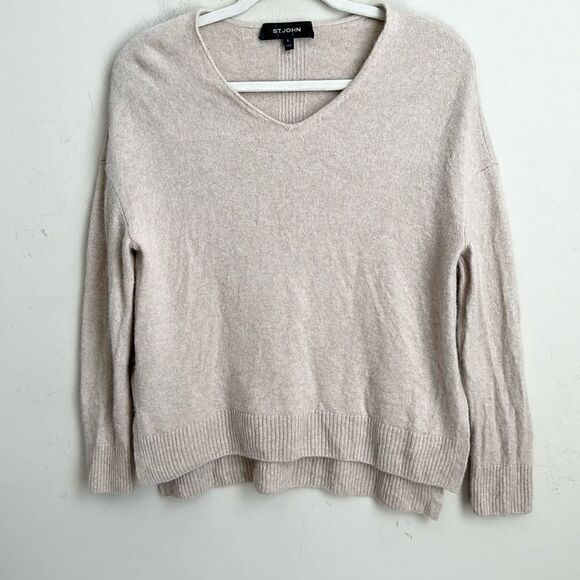 St. John V-Neck Tan Cashmere & Silk Swearer S - Picture 1 of 8